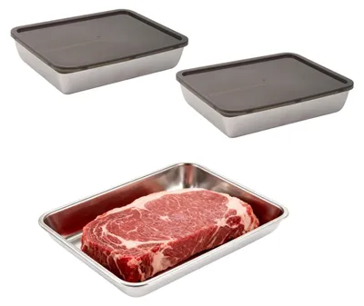 Image de Lot de 3 boîtes en acier inoxydable pour conserver les charcuteries au réfrigérateur - Boîtes de conservation avec couvercle