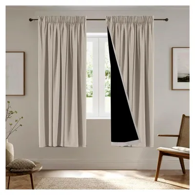 Produktbild von Verdunklungsvorhänge 2er Set - Thermovorhang mit Hitzeschutz - Blickdichte Gardinenschals - Lärmschutzvorhang, H214 x B132 cm, Natur