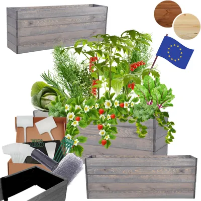 Produktbild von MODO24 Hochbeet Holz, Pflanzkasten, Massivholz, Kiefer, Kräuterbeet, Blumenkasten, Garten, Terrasse, 45x120x30 cm, Grau, ZP06