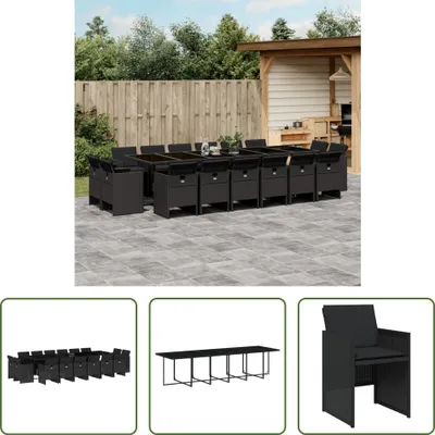 Produktbild von The Living Store 17-tlg. Garten-Essgruppe mit Kissen Schwarz Poly Rattan