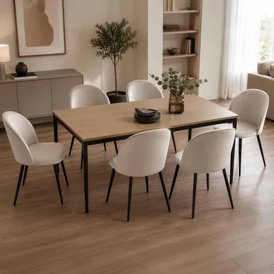Produktbild von Satz mit 6 Stühlen Achito, Sessel mit Samtbezug, gepolsterter Esszimmerstuhl, Besprechungssitz, 51 x 54 x 82 cm, Hellgrau