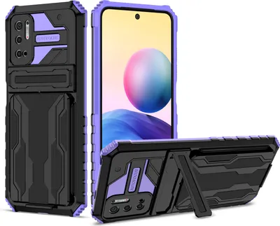 Produktbild von Redmi Note 10 5G Hülle, Hybrid Robust Schutz Stoßfest Schutzhülle mit Kartenhalter Ständer für Xiaomi Redmi Note 10 5G Lila