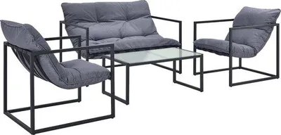 Obrázek produktu pro Sada zahradního nábytku – 4dílná – stůl – lavice – 2x židle – černá a šedá – design