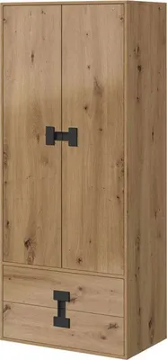 Obrázek produktu pro Dvoudveřová šatní skříň BASHIRA - 80 cm, dub / dub artisan lesklá