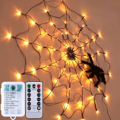 Produktbild von Halloween dekorace Spider Web Light, vodotěsné led černé pavoučí dekorace světlo s 8 světelnými režimy časovač baterie Box pro Halloween Party Yard Bar