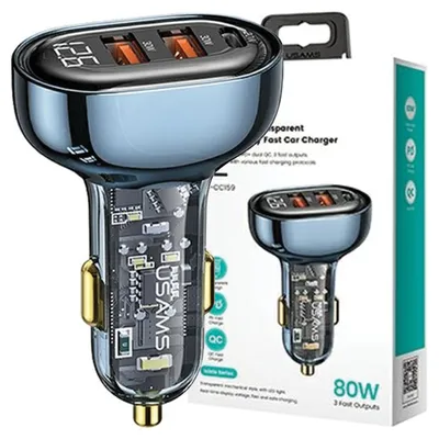 Zdjęcie produktu dla Usams Ład. Sam. 2Xusb+1Xusb-C 80W Fast Charge Niebieski/Blue Cc159Cc02 (Us-Cc159)