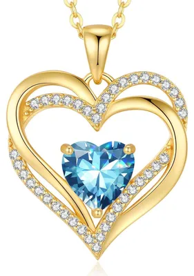 Produktbild von Herzkette Damen 925 Sterling Silber Geburtsstein Anhänger 18K März
