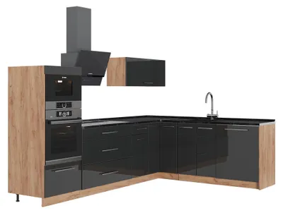 Obrázok produktu pre Rohová kuchyňa Vicco Fame-Line Antracit vysoký lesk/Dub Goldkraft 287 x 60 cm, AP Antracit, Model 63493
