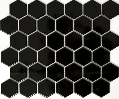 Produktbild von Mosaik Fliese Keramik Hexagon schwarz glänzend Duschrückwand Fliesenspiegel MOS11B-0302