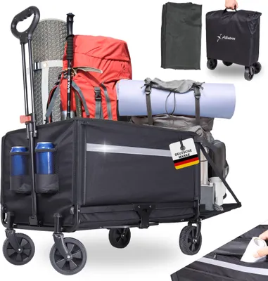 Produktbild von Albatros Bollerwagen klappbar 120L mit Flaschenöffner & Getränkehalter – faltbarer Handwagen mit Reflektorstreifen