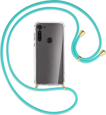 Produktbild von Handykette Backcover-Schutzhülle mit Band (Metall goldfarben) für Motorola Moto G8 - türkis