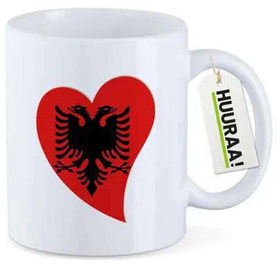 Produktbild von Huuraa Kaffeetasse Albanien Flagge Herz 330ml Weiß Keramik Kaffeebecher Geschenkidee