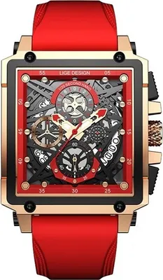 Produktbild von LIGE Pedro Herrenuhr - Moderne, Rote, Stoßfeste Uhr mit Chronograph KP23711