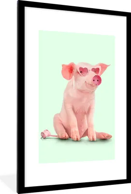 Produktbild von MuchoWow® Gerahmtes Poster Schwein - Rosa - Brille - Sockel - Tiere 60x90 cm - Poster mit Schwarzem Bilderrahmen Wandposter Rahmen Foto Bilder - Dekoration - Wandposter Wohnzimmer - Hochwertig