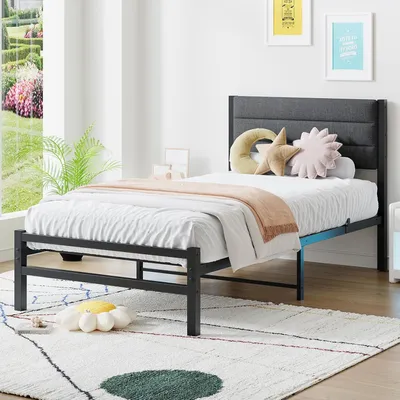 Imagen del producto de Estructura de cama metálica de 90x200 cm, cama individual con somier, con espacio de almacenamiento, ideal para dormitorios infantiles