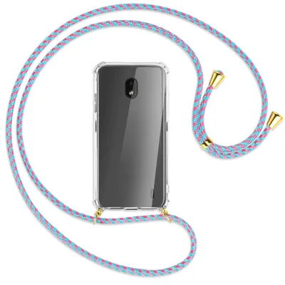 Produktbild von Handykette Backcover-Schutzhülle mit Band (Metall goldfarben) für Nokia 2.2 - pink/mint
