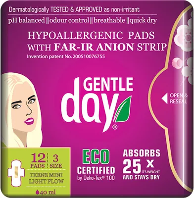 Immagine prodotto di Gentle Day Teens Mini Pads con striscia anionica Far-IR assorbenti igienici con striscia anionica eco, 12 pz