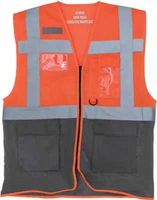 Produktbild von YOKO HVW820 | Herren Hi Vis Top Cool Open Mesh Executive Waistcoat - Farbe: Hi-Vis Orange/Grey - Größe: L