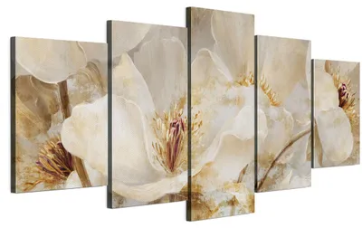 Image de LUMASOUL, ensemble de 5 tableaux décoratifs pour mur, idéal pour le salon, représentant des fleurs, dimensions 14 x 100x50 cm. Décoration murale composée de plusieurs éléments, parfaite pour une chambre, un couloir ou un bureau