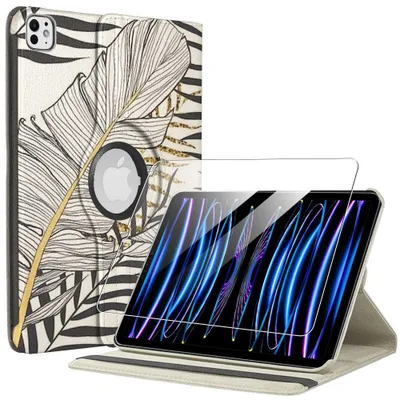 Image de Coque + Verre Trempé pour iPad Pro 11 Pouces (2018/2020/2021/2022) Rotatif 360° Multi-Angle Motif Feuille