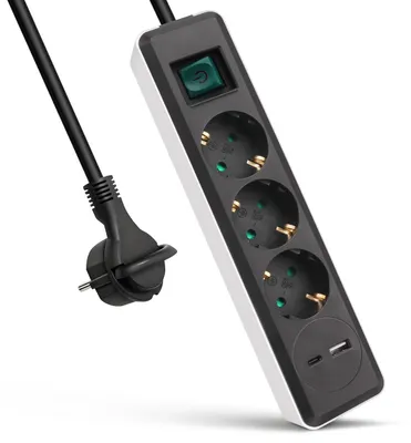 Productafbeelding van EXTRASTAR stekkerdoos met 3 stopcontacten en 2 USB-poorten (USB A + USB C), MAX
