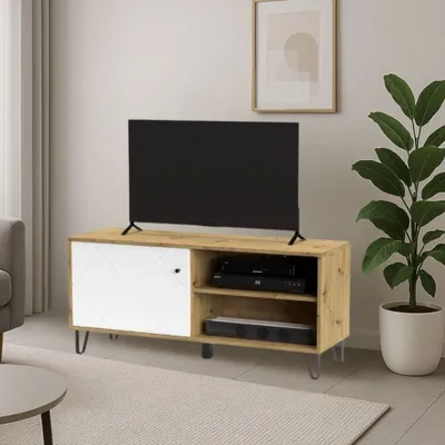 Immagine prodotto di Mobile porta Tv 1 anta e vano a giorno BolloBO01B 123x40x55H colore rovere bianco