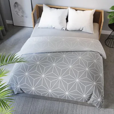 Image de Linge de lit, satin de coton, haute qualité, 160 x 200 cm, motif géométrique gris « Galaxy »