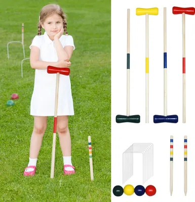 Produktbild von XINZI Krocket-Set Spiel- Holz, Crocket für 4 Spieler Kinder Erwachsene Outdoor Krocketspiel mit Transporttasche, Der Garten Spielspaß