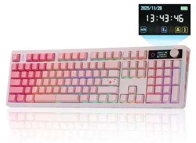 Productafbeelding van Mechanisch Toetsenbord Roze - Tri-Mode Draadloos - 104 Toetsen Hot-Swappable - RGB Achtergrondverlichting