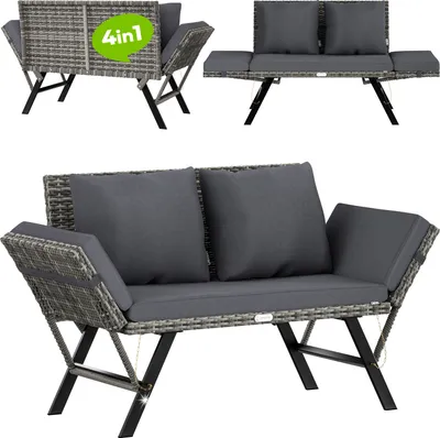 Produktbild von CASARIA® Gartenbank Polyrattan mit Liegefunktion Wetterfest Auflage Kissen Verstellbare Armlehnen 3-Sitzer Outdoor Garten Terrasse Balkon Sofa Couch Liege