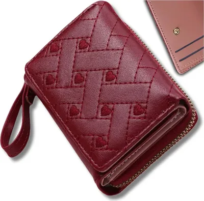 Immagine prodotto di Portafoglio piccolo da donna con cuori, ecopelle rossa di alta qualità, 10,5x8x3,7 cm