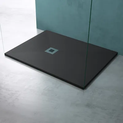 Produktbild von Mai & Mai Duschwanne 80x100x3cm Duschtasse flach Rechteckig Anthrazit aus hochwertigem Gussmarmor