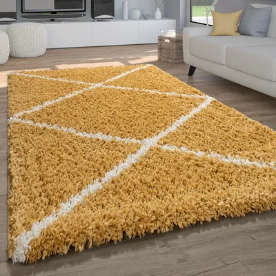 Produktbild von Hochflor Teppich Wohnzimmer Shaggy Langflor Skandinavisches Rauten Muster Grösse 80x150 cm