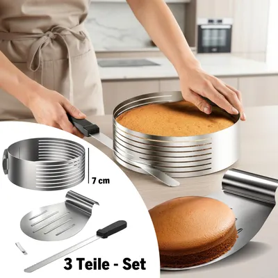 Produktbild von Aurelia Home Tortenschneider und verstellbarer Tortenring, 8,5 cm hoch – 2-teiliges Edelstahl-Backzubehör-Set, praktisches Backset für die Zubereitung