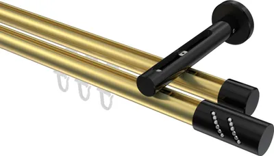 Produktbild von Interdeco Innenlaufstange / Gardinenstange mit Innenlauf Messing-Optik / Schwarz, Typ Siteno Zoena (Glitzerzylinder), 20 mm Ø 2-läufig, 280 cm