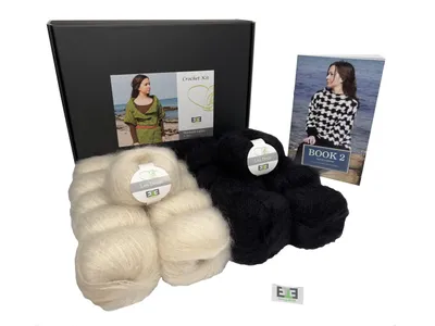 Häkel-Set Northern Lights, Rohseide & Mohair, Ecru/Schwarz, XS/S