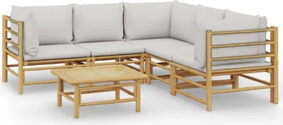 Produktbild von vidaXL 6-tlg. Garten-Lounge-Set mit Kissen Hellgrau Bambus