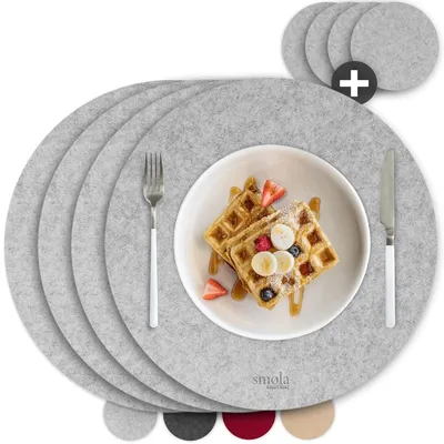 Produktbild von 8-teiliges Premium Filz Platzset Set - Inklusive Untersetzer, Grau, Waschbar