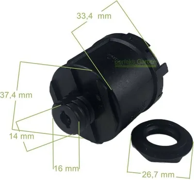 A black ignition switch with measurement lines and dimensions indicated.