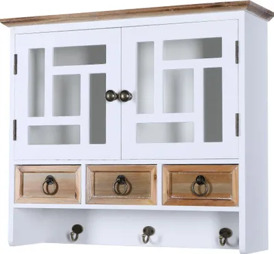 Produktbild von Wandregal 55cm Wandschrank Regal Weiß Retro Schrank Bad Küche Vintage Glastüren Landhausstil