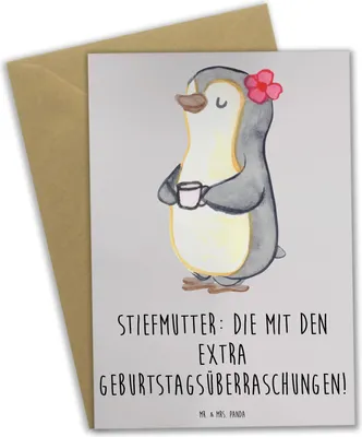 Produktbild von Mr. & Mrs. Panda Grußkarte Stiefmutter Überraschungen - Grau Pastell - Geschenk, Jubiläen, Geburtstagsüberraschungen, weihnachtskarten, Dankeschön, Feiern, babykarte