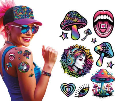 Produktbild von Psychedelic Magic Mushroom als Klebetattoo Set