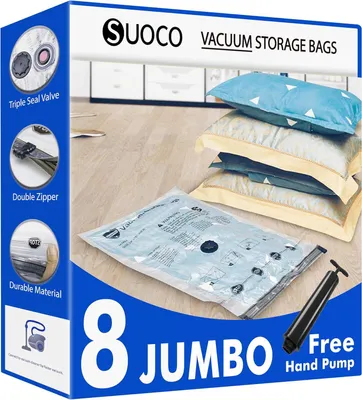 Produktbild von Vakuumbeutel für Kleidung 8 Jumbo（100×70 cm） Vakuumierbeutel Aufbewahrungsbeutel mit Luftdichtem Ventil und Handpumpe Kompressionsbeutel