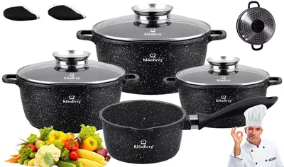 Produktbild von 7-teiliges Topfset, marmorierte Beschichtung, mit Deckel, Induktion, SCHWARZ