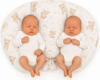 Immagine prodotto di Cuscino da allattamento per gemelli + sfoderabile - orsetto beige con arcobaleno