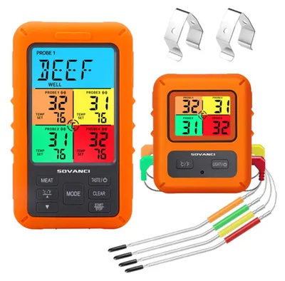 Funk-Fleischthermometer mit 4 Sonden, Farbdisplay, für BBQ & Backen