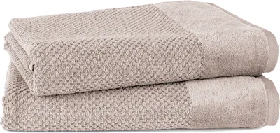 Produktbild von Pure Label 2-TLG. Badetücher Set mit Anhängeschlaufe aus 100% Baumwolle, saugstark und weich| 2 Badetücher aus Baumwolle 70x140 cm, Beige - Taupe