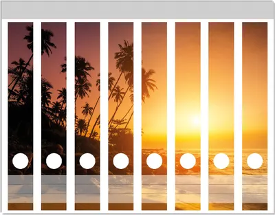 Produktbild von Wallario Ordnerrücken Sticker, selbstklebend für schmale Ordner, 8 Stück, Motiv Kokospalmen am Abend - Sonnenuntergang in Sri Lanka