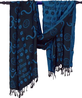 Produktbild von Pashmina Viskose Schal / Stola mit OM Muster - Schwarz/blau, Uni, 180*70 cm, Schals