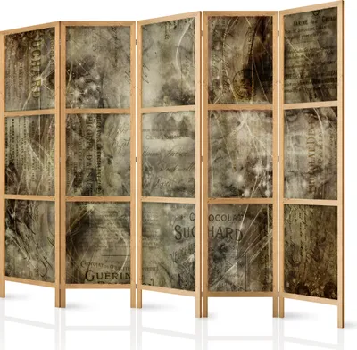 Image de Paravent XXL inscription abstraite 225 x 171 cm - 5 panneaux - non-tissé allemand de qualité - toile - brise-vue élégant - séparateur de pièce - cloison - séparateur d'espace - bois - blanc - décoration - Japon m-C-0461-z-c